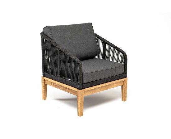 "Канны" кресло плетеное из роупа, основание дуб, роуп темно-серый круглый, ткань темно-серая 027, изображение 3 | Интернет магазин мебели и декора LifeDekor