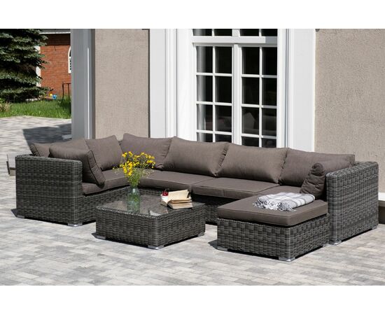 "Лунго" трансформирующаяся лаунж-зона из искусственного ротанга, цвет графит, изображение 4 | Интернет магазин мебели и декора LifeDekor