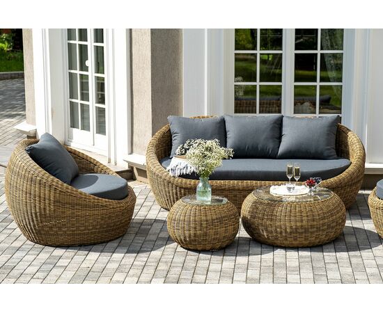 "Барселона" лаунж-зона из искусственного ротанга, цвет соломенный, изображение 5 | Интернет магазин мебели и декора LifeDekor