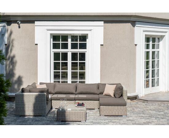 "Лунго" трансформирующаяся лаунж-зона из искусственного ротанга, цвет бежевый, изображение 2 | Интернет магазин мебели и декора LifeDekor