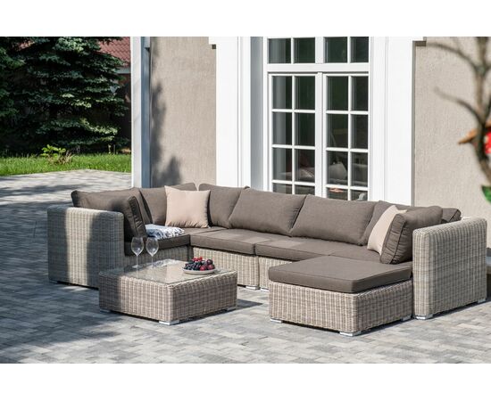 "Лунго" трансформирующаяся лаунж-зона из искусственного ротанга, цвет бежевый, изображение 3 | Интернет магазин мебели и декора LifeDekor