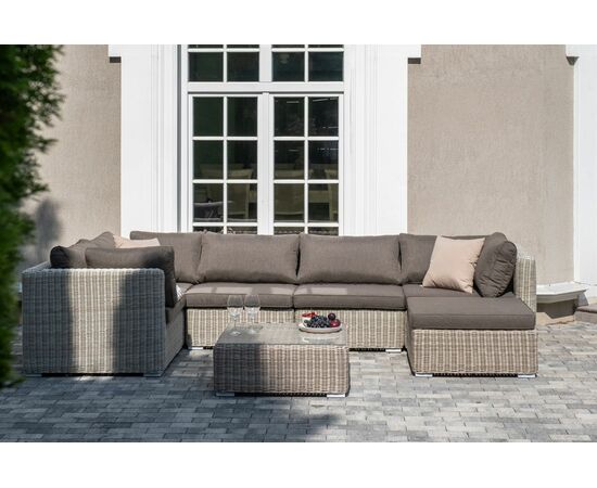 "Лунго" трансформирующаяся лаунж-зона из искусственного ротанга, цвет бежевый, изображение 4 | Интернет магазин мебели и декора LifeDekor