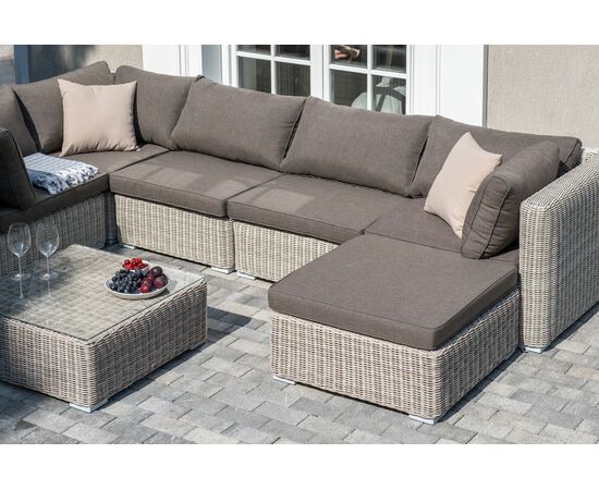 "Лунго" трансформирующаяся лаунж-зона из искусственного ротанга, цвет бежевый, изображение 7 | Интернет магазин мебели и декора LifeDekor