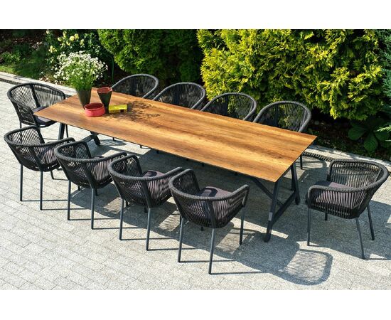 "Куба" обеденная группа на 10 персон, стол HPL "дуб", круглый роуп | Интернет магазин мебели и декора LifeDekor