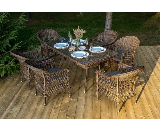 "Амароне" обеденная группа из искусственного ротанга на 6 персоны, цвет коричневый | Интернет магазин мебели и декора LifeDekor