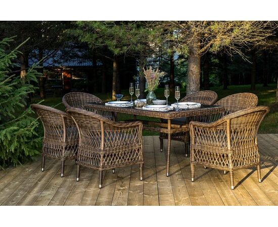 "Амароне" обеденная группа из искусственного ротанга на 6 персоны, цвет коричневый, изображение 2 | Интернет магазин мебели и декора LifeDekor