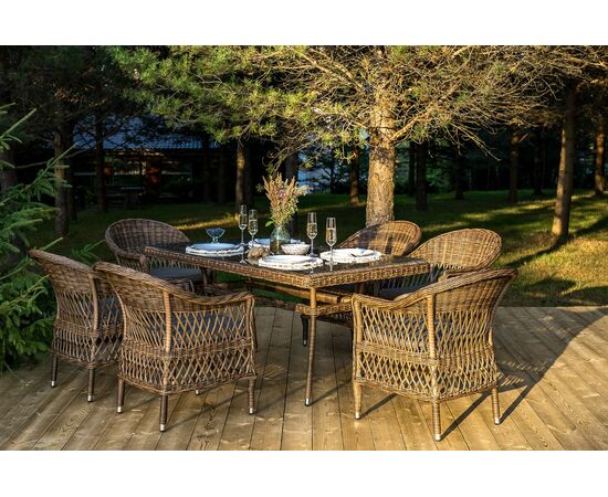 "Амароне" обеденная группа из искусственного ротанга на 6 персоны, цвет коричневый, изображение 3 | Интернет магазин мебели и декора LifeDekor