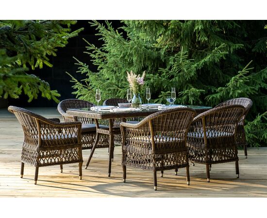 "Амароне" обеденная группа из искусственного ротанга на 6 персоны, цвет коричневый, изображение 5 | Интернет магазин мебели и декора LifeDekor