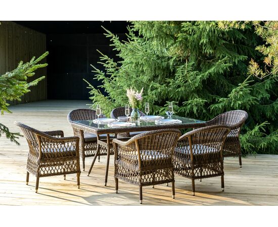 "Амароне" обеденная группа из искусственного ротанга на 6 персоны, цвет коричневый, изображение 6 | Интернет магазин мебели и декора LifeDekor