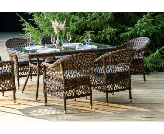 "Амароне" обеденная группа из искусственного ротанга на 6 персоны, цвет коричневый, изображение 7 | Интернет магазин мебели и декора LifeDekor