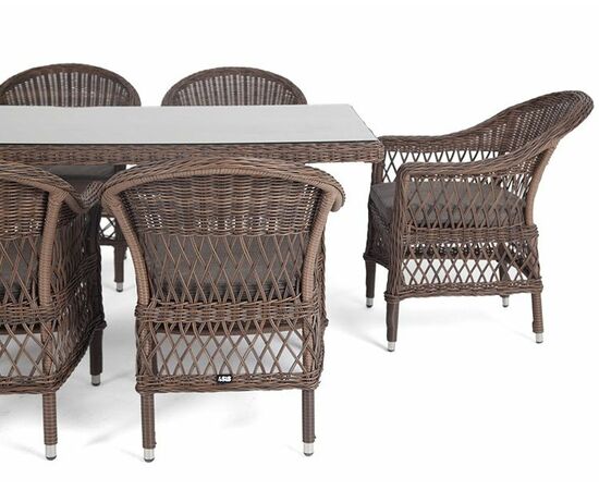 "Амароне" обеденная группа из искусственного ротанга на 6 персоны, цвет коричневый, изображение 22 | Интернет магазин мебели и декора LifeDekor