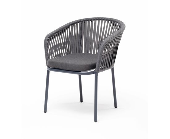 "Бордо" стул плетеный из роупа, каркас алюминий серый (RAL7022) муар, роуп серый 15мм, ткань темно-серая 027 | Интернет магазин мебели и декора LifeDekor