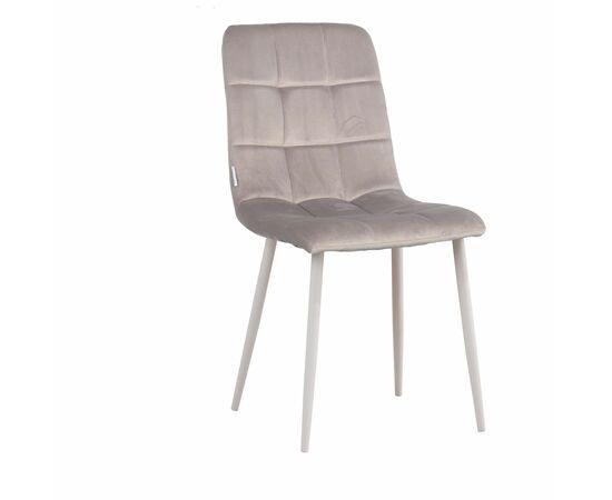 Стул LUCAS велюр серо-бежевый, каркас круглый белый | Интернет магазин мебели и декора LifeDekor