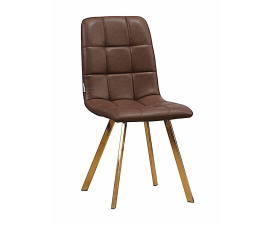Стул LUCAS экокожа коричневый, каркас квадрат золото | Интернет магазин мебели и декора LifeDekor