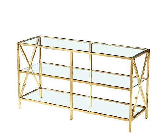Консольный столик VANESSA прозрачное стекло 140*45, каркас золото | Интернет магазин мебели и декора LifeDekor