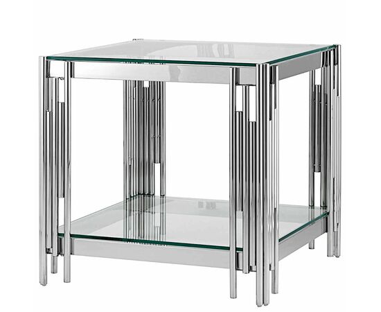 Столик журнальный CONTI прозрачное стекло 55*55*55, каркас серебро | Интернет магазин мебели и декора LifeDekor