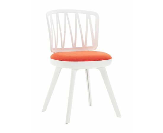 Стул пластиковый VIOLA белый с оранжевой подушкой | Интернет магазин мебели и декора LifeDekor