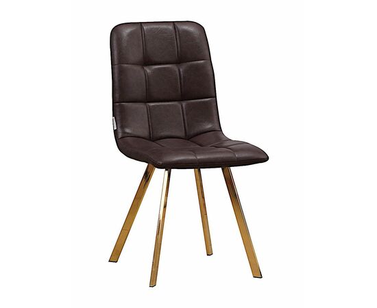 Стул LUCAS экокожа темно-коричневый, каркас квадрат золото | Интернет магазин мебели и декора LifeDekor