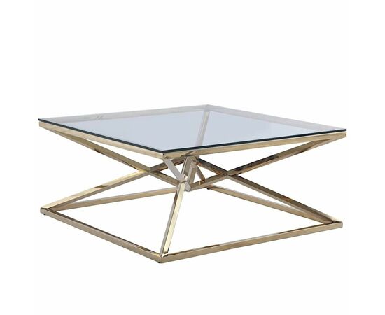 Столик журнальный SABINE прозрачное стекло 90*90*45, каркас золото | Интернет магазин мебели и декора LifeDekor