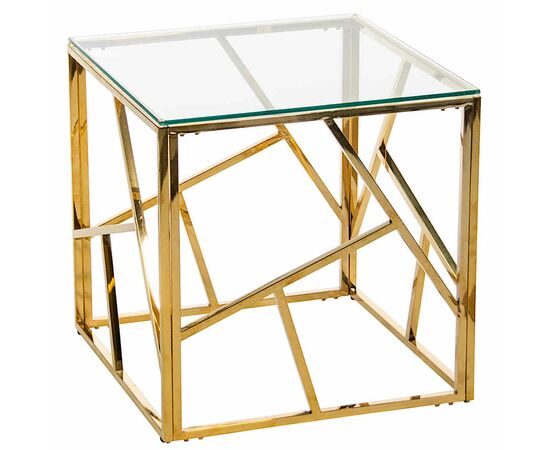 Столик журнальный ELSA прозрачное стекло 55*55*55, каркас золото | Интернет магазин мебели и декора LifeDekor