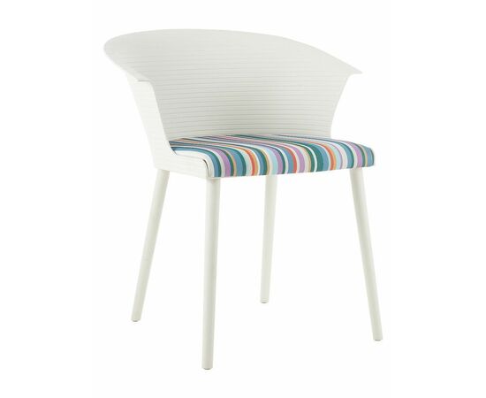 Стул пластиковый MALTA белый с подушкой цветные полосы | Интернет магазин мебели и декора LifeDekor