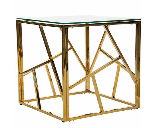 Столик журнальный ELSA прозрачное стекло 55*55*55, каркас золото, изображение 2 | Интернет магазин мебели и декора LifeDekor