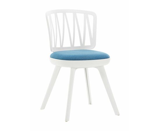 Стул пластиковый VIOLA белый с синей подушкой | Интернет магазин мебели и декора LifeDekor