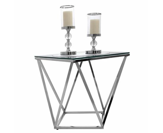 Столик журнальный CELESTE прозрачное стекло 50*50*55, каркас хром, изображение 3 | Интернет магазин мебели и декора LifeDekor