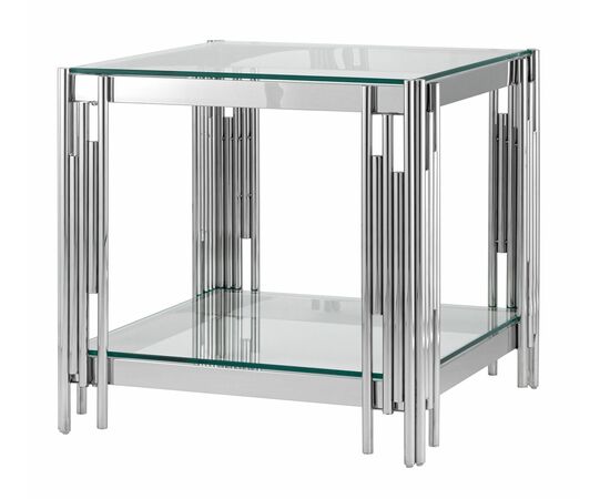 Столик журнальный CONTI прозрачное стекло 55*55*55, каркас серебро, изображение 2 | Интернет магазин мебели и декора LifeDekor