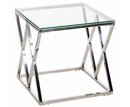 Столик журнальный LIVIA прозрачное стекло 55*55*55, каркас серебро, изображение 3 | Интернет магазин мебели и декора LifeDekor