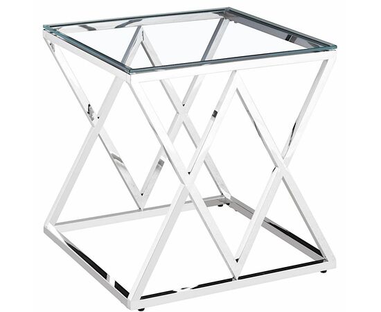 Столик журнальный LIVIA прозрачное стекло 55*55*55, каркас серебро | Интернет магазин мебели и декора LifeDekor