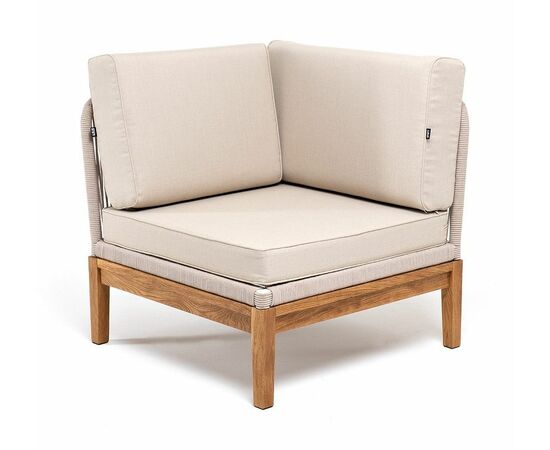 "Канны" угловой модуль плетеный из роупа, основание дуб, роуп бежевый круглый, ткань бежевая 15052 | Интернет магазин мебели и декора LifeDekor