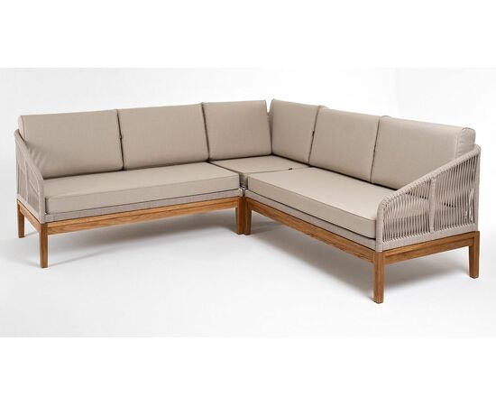 "Канны" диван модульный плетеный из роупа, основание дуб, роуп бежевый круглый, ткань бежевая 15052 | Интернет магазин мебели и декора LifeDekor