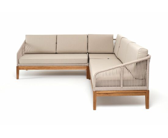 "Канны" диван модульный плетеный из роупа, основание дуб, роуп бежевый круглый, ткань бежевая 15052, изображение 2 | Интернет магазин мебели и декора LifeDekor