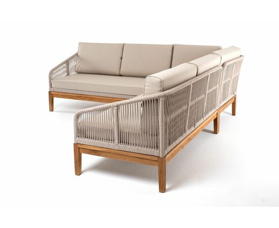 "Канны" диван модульный плетеный из роупа, основание дуб, роуп бежевый круглый, ткань бежевая 15052, изображение 3 | Интернет магазин мебели и декора LifeDekor