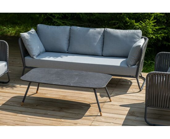 "Багамы" диван 3-местный плетеный из роупа, каркас алюминий темно-серый (RAL7024) муар, роуп серый 15мм, ткань светло-серая | Интернет магазин мебели и декора LifeDekor