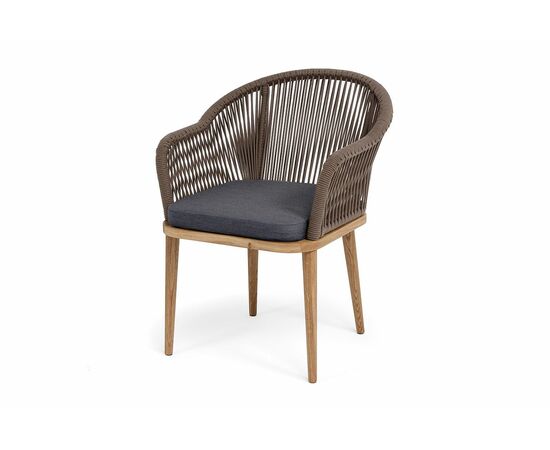 "Лион" стул плетеный из роупа, основание дуб, роуп коричневый круглый, ткань темно-серая 027 | Интернет магазин мебели и декора LifeDekor