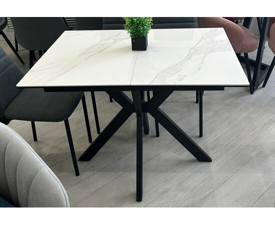 Стол КОМИЛЬФО МИНИ 100 БЕЛЫЙ МРАМОР с прожилками латте, керамика / ЛАТТЕ, М-City | Интернет магазин мебели и декора LifeDekor