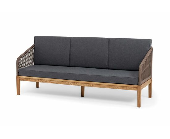 "Канны" диван 3-местный плетеный из роупа, основание дуб, роуп коричневый круглый, ткань Savana grafit | Интернет магазин мебели и декора LifeDekor