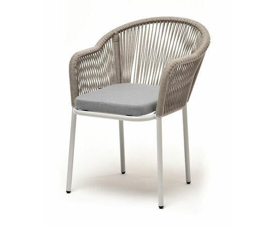 "Лион" стул плетеный из роупа, каркас алюминий светло-серый (RAL7035) муар, роуп серый меланж круглый, ткань светло-серая | Интернет магазин мебели и декора LifeDekor
