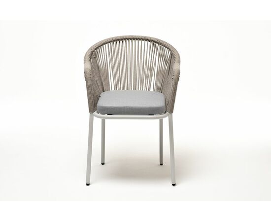 "Лион" стул плетеный из роупа, каркас алюминий светло-серый (RAL7035) муар, роуп серый меланж круглый, ткань светло-серая, изображение 2 | Интернет магазин мебели и декора LifeDekor