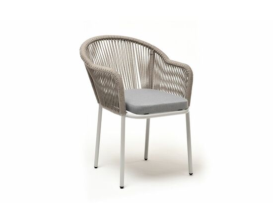 "Лион" стул плетеный из роупа, каркас алюминий светло-серый (RAL7035) муар, роуп серый меланж круглый, ткань светло-серая, изображение 3 | Интернет магазин мебели и декора LifeDekor