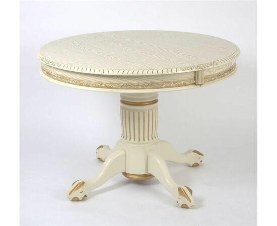 Стол обеденный круглый раздвижной Милорд-110 (ноги Азия/ слоновая кость 1013 + патина золото) | Интернет магазин мебели и декора LifeDekor