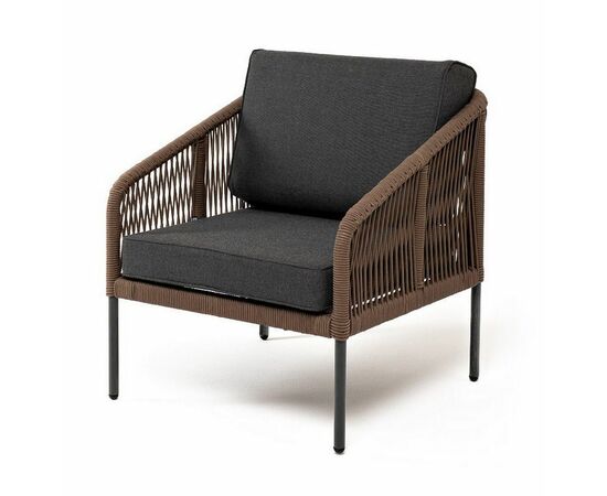 "Канны" кресло плетеное из роупа (узелки), каркас алюминий темно-серый (RAL7024) муар, роуп темно-серый круглый, ткань темно-серая 027 | Интернет магазин мебели и декора LifeDekor