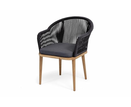 "Лион" стул плетеный из роупа, основание дуб, роуп темно-серый круглый, ткань темно-серая 027 | Интернет магазин мебели и декора LifeDekor