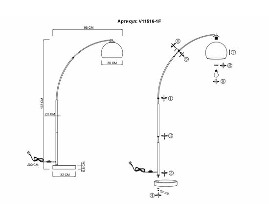Торшер Moderli V11516-1F Arco, изображение 6 | Интернет магазин мебели и декора LifeDekor