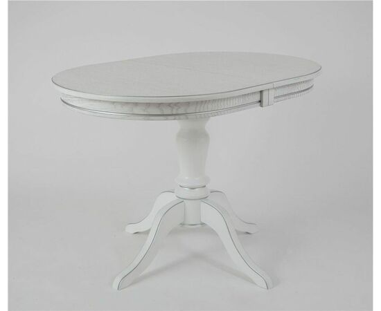 Стол обеденный овальный Капелла-2 110(150)х75х75 (цвет Белый / патина серебро/шпон дуб) Тип 2 | Интернет магазин мебели и декора LifeDekor