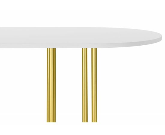 Стол деревянный Хьюго О 160 х 90 белая шагрень пленка / золотые ноги, изображение 5 | Интернет магазин мебели и декора LifeDekor