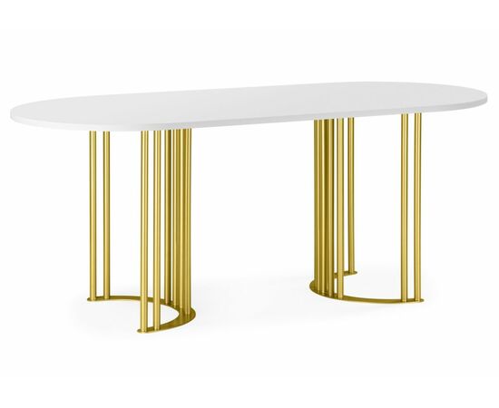 Стол деревянный Хьюго О 180 х 90 белая шагрень пленка / золотые ноги | Интернет магазин мебели и декора LifeDekor