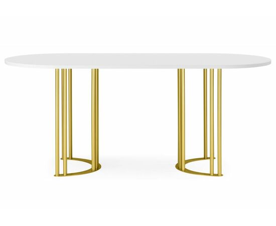 Стол деревянный Хьюго О 180 х 90 белая шагрень пленка / золотые ноги, изображение 2 | Интернет магазин мебели и декора LifeDekor